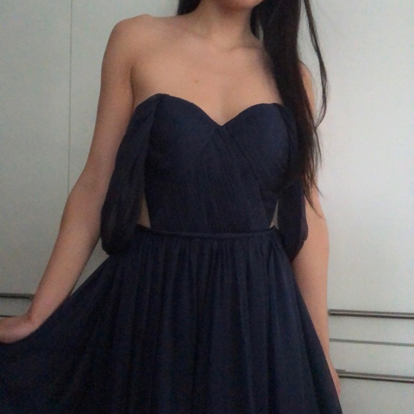 Dark blue navy backless prom grad dress - Picture 7 of 16